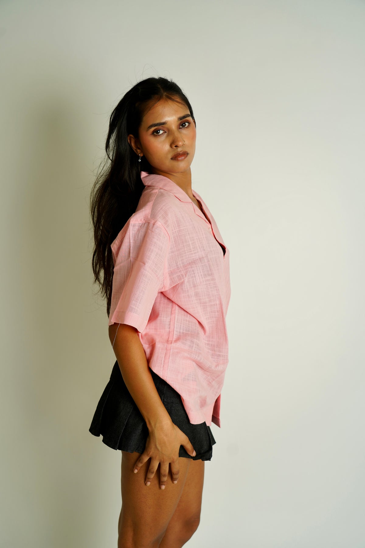 Pink Half Sleeve Shirt | Cotton Linen
