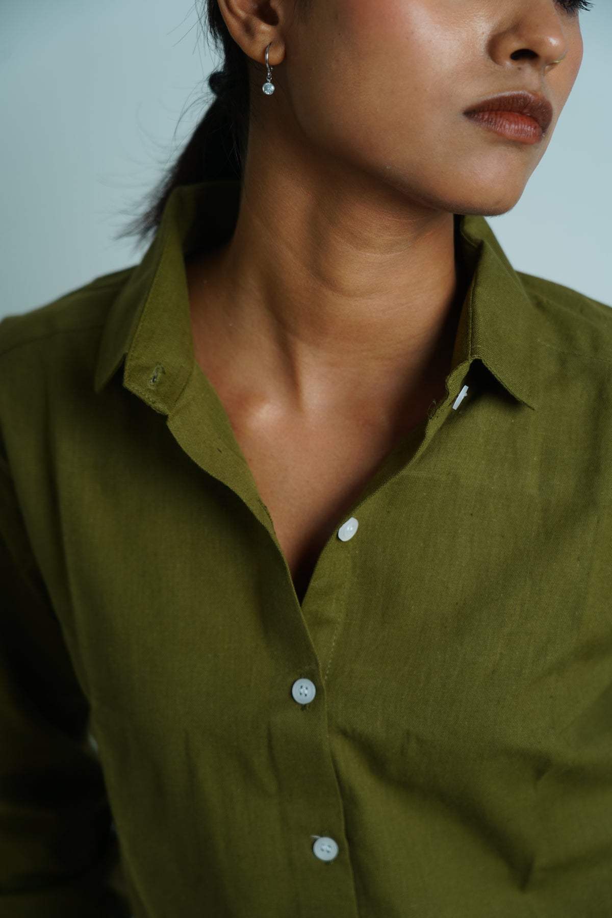Matcha Mousse | Cotton Linen Shirt | Olive Green Color