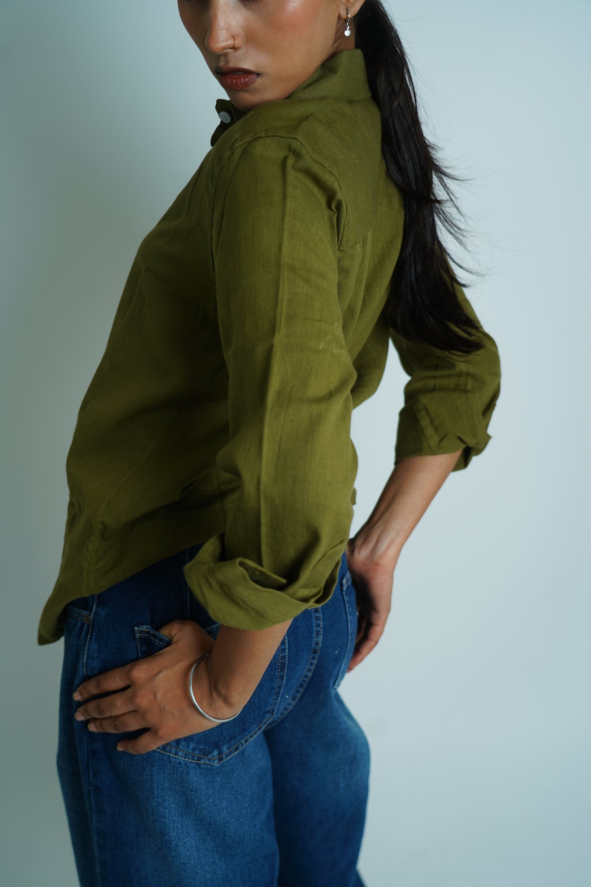Matcha Mousse | Cotton Linen Shirt | Olive Green Color