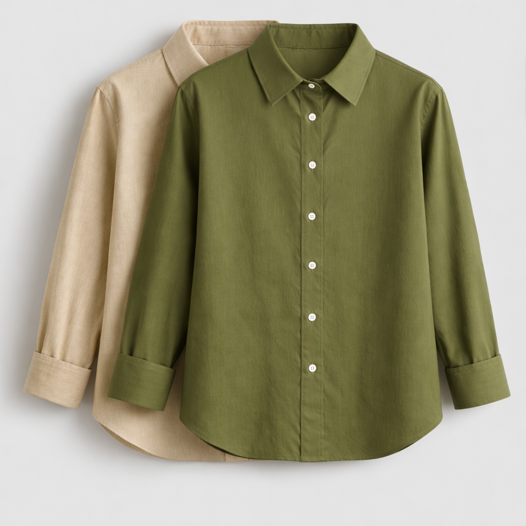 Pack of 2 | Cotton Linen Shirts | Warm Beige and Olive Green