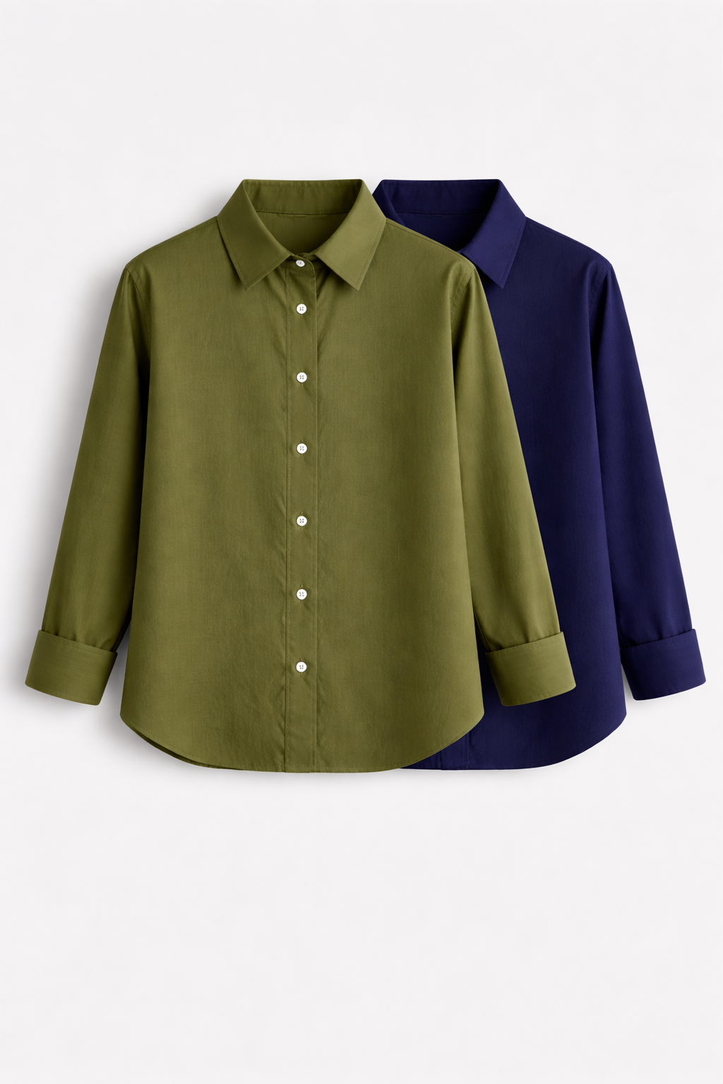 Pack of 2 | Cotton Linen Shirts | Olive Green and Navy Blue