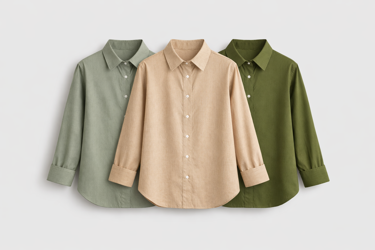 The Classic Shirt Collection II | Cotton Linen Shirts | Warm Beige, Sage Green, Olive Green