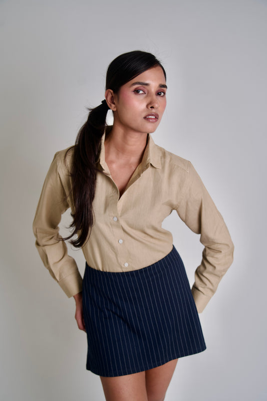 Warm Beige | Cotton Linen Shirt | Cream Color