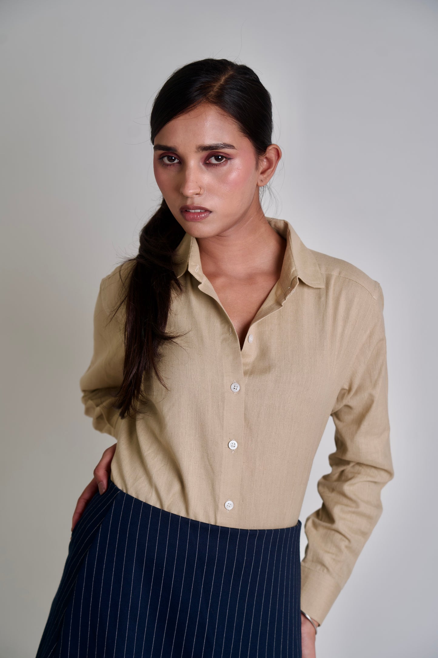 Warm Beige | Cotton Linen Shirt | Cream Color