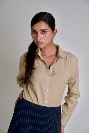 Warm Beige | Cotton Linen Shirt | Cream Color