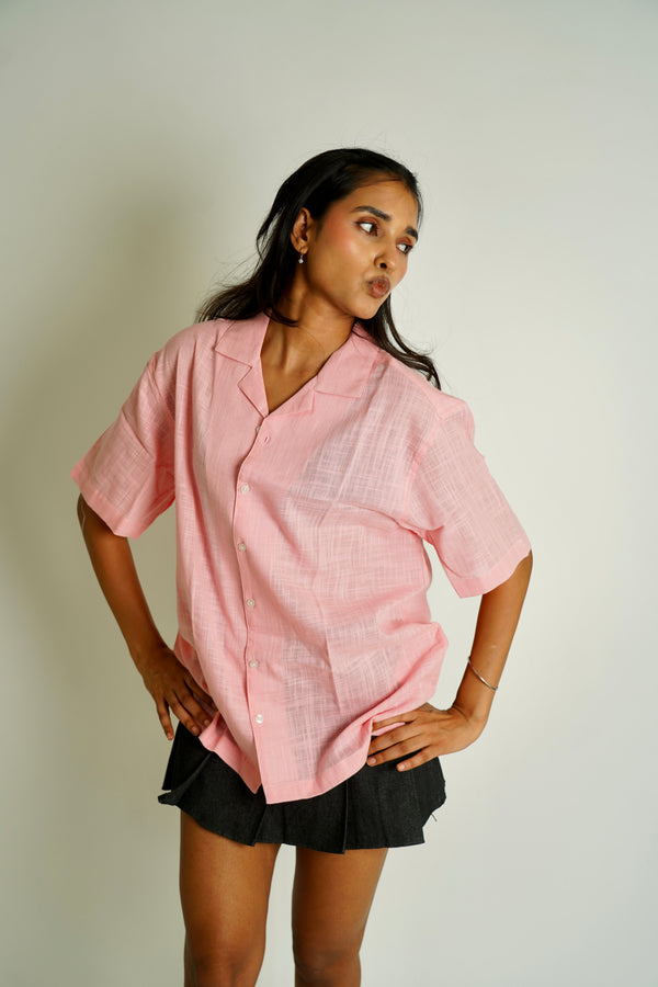 Pink Half Sleeve Shirt | Cotton Linen