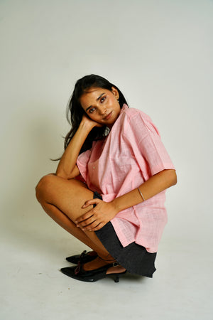 Pink Half Sleeve Shirt | Cotton Linen