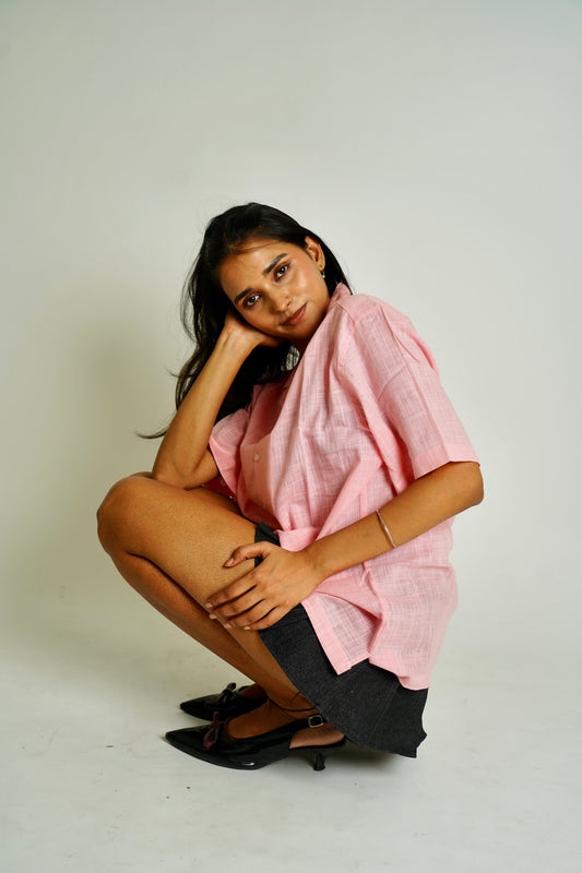 Pink Half Sleeve Shirt | Cotton Linen