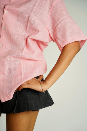 Pink Half Sleeve Shirt | Cotton Linen