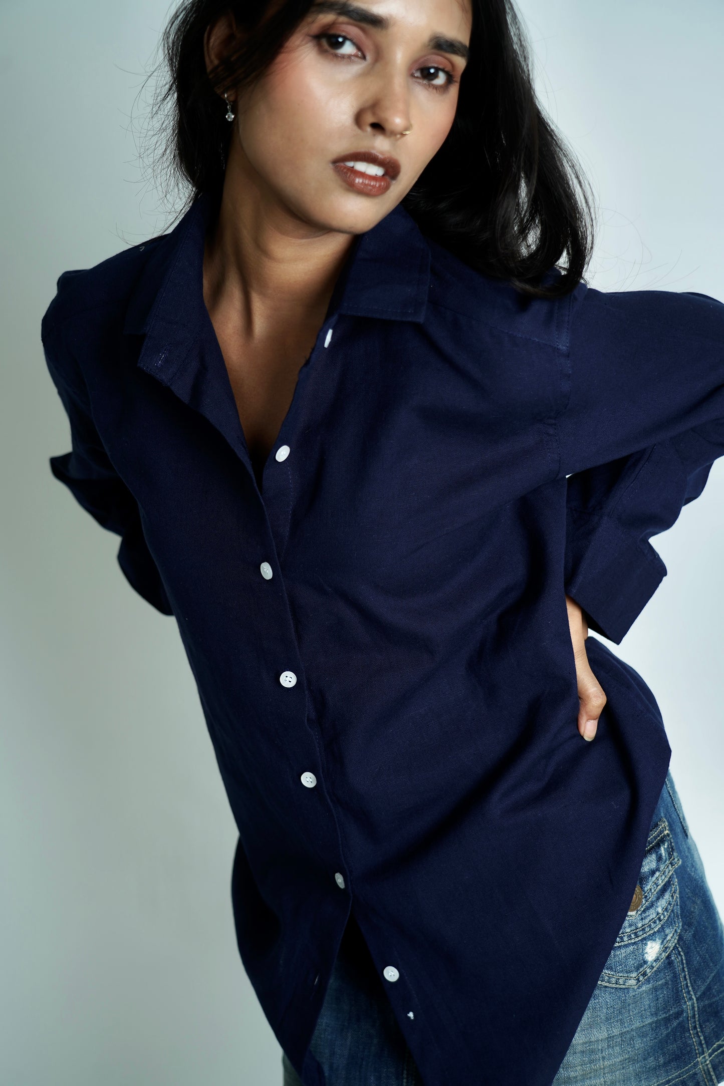 Mulberry Crush | Cotton Linen Shirt | Dark Blue Color